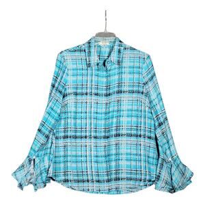 Tyler Boe Ellery Silk Plaid‎ Button Up  Bell Sleeve Multi Top Women's Size 12